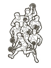 Group of Gaelic Football Men Players Action Cartoon Graphic Vector
