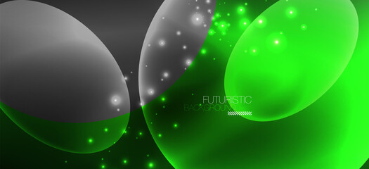 Neon ellipses abstract backgrounds. Shiny bright round shapes glowing in the dark. Vector futuristic illustrations for covers, banners, flyers and posters and other