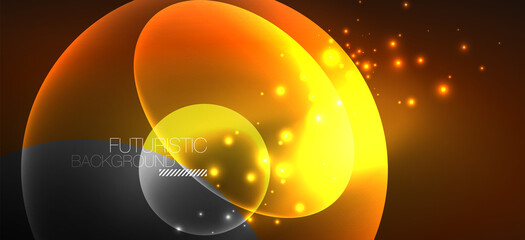 Neon ellipses abstract backgrounds. Shiny bright round shapes glowing in the dark. Vector futuristic illustrations for covers, banners, flyers and posters and other