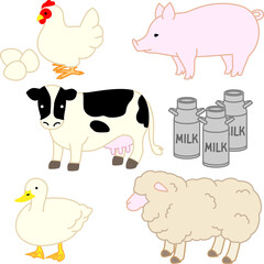 畜産動物のイラスト（カラー）