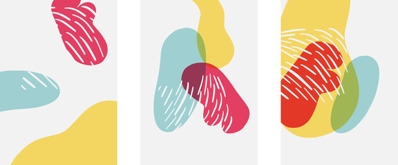 Hand drawn doodle shapes, wall art painting style, vector abstract background templates. A4 poster design or for covers, banners, flyers