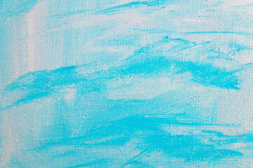 creative sky background: temporary image of cloudy blue heaven on a rough canvas with colored primer