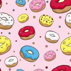 Colorful handdrawn donuts seamless pattern design for wall decoration kids room decoration purpose