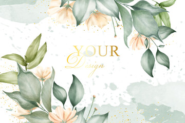 Editable greenery Floral arrangement and watercolor background