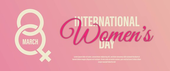 International Women's Day Banner with Symbol. Landscape design, vector in pink background