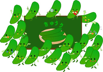 かわいいきゅうりのキャラクターの表情・ポーズセット