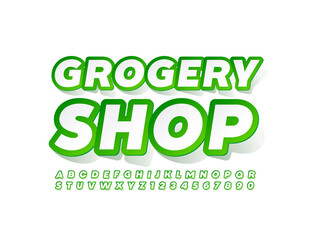 Vector modern sign Grocery Shop. Sticker style Font. Set of creative Alphabet Letters and Numbers