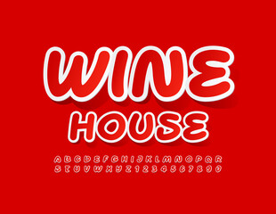 Vector red emblem Wine House. Creative artistic Font. Sticker set of Alphabet Letters and Numbers