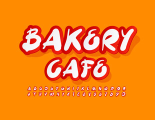 Vector bright logo Bakery Cafe. Artistic style Font. Sticker set of Alphabet Letters and Numbers