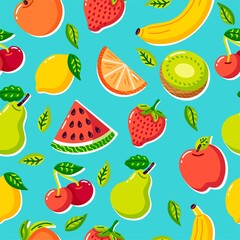 Fresh tropical fruits seamless pattern background