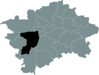 Black location map of the Praguian Praha 5 municipal district insdide black Czech capital city map of Prague, Czech Republic