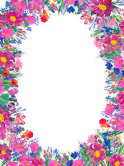 Hand-painted floral border. Wildrlowers on white background