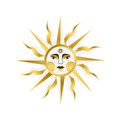 Vector illustration of sun. Gold gradient. The illustration is isolated.