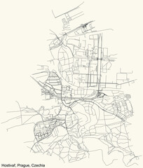 Obraz premium Black simple detailed street roads map on vintage beige background of the municipal district Hostivař cadastral area of Prague, Czech Republic