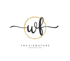 WF Initial letter handwriting and signature logo. A concept handwriting initial logo with template element.