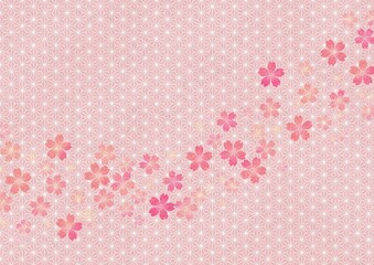 ピンク色の麻の葉模様と桜の花の和紙 no.01