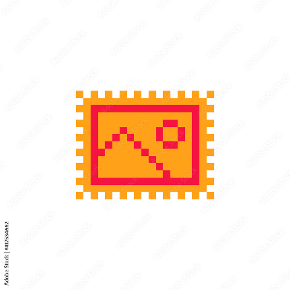 Poster postage stamp. pixel art style icon. video game 8-bit sprite. flat style logo. isolated vector illus