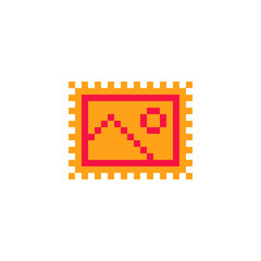 Postage Stamp. Pixel art style icon. Video game 8-bit sprite. Flat style logo. Isolated vector illustration. Symbol, logo, sticker design.