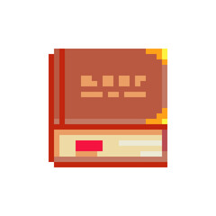 Old book pixel art icon. Element design for mobile app, web, sticker, logo. Game assets 8-bit sprite. Isolated vector illustration. School stationery and training.