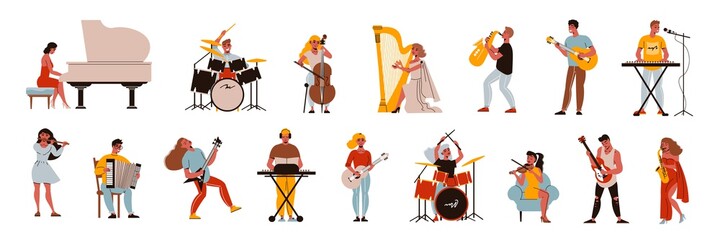 Musicians Characters Icon Set - obrazy, fototapety, plakaty