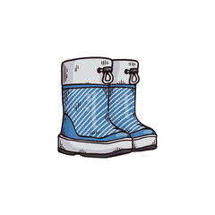 Blue Wellington leather boots drawing isolated on white background.