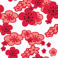 Vector white background pink red cherry blossoms flower. seamless pattern background.