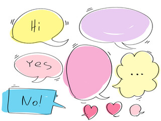 Comic book style speech bubbles with color background. Fun elements of dialogue. Vector hand drawn style.