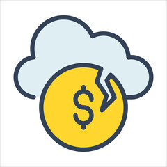 dollar crisis color outline icon, business and finance icon.