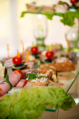 Empty glasses set, Elegant table setting for a festive dinner in the restaurant. Snacks on the buffet table
