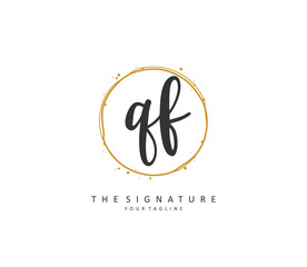QF Initial letter handwriting and signature logo. A concept handwriting initial logo with template element.