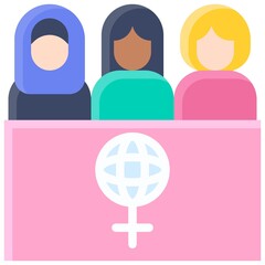 Different women with flag icon, International Women's Day related vector