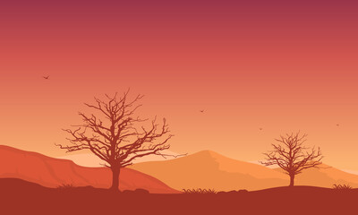The beautiful color of the sky at sunset with a pleasant natural view. Vector illustration