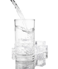 ice water with transparent glass isolated white background