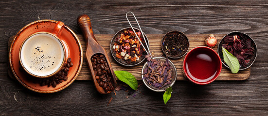 Various herbal tea and espresso coffee