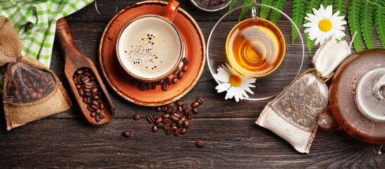 Herbal tea and espresso coffee