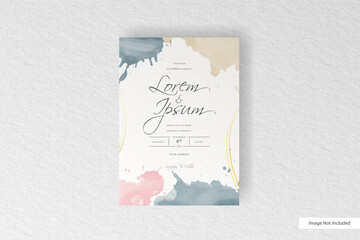Elegant wedding invitation template with watercolor splash and abstract hand drawn dynamic fluid
