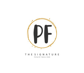 PF Initial letter handwriting and signature logo. A concept handwriting initial logo with template element.