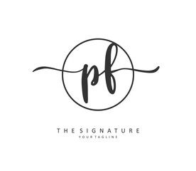 PF Initial letter handwriting and signature logo. A concept handwriting initial logo with template element.