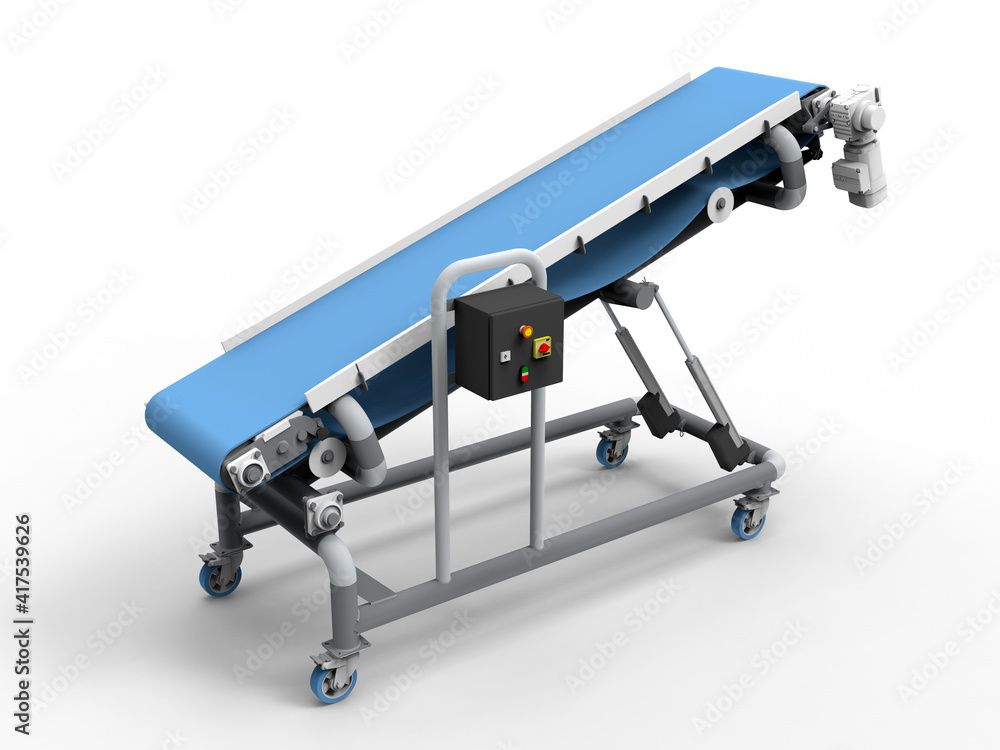 Poster 3d rendering - empty inclined conveyor belt