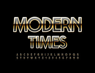 Vector concept banner Modern Times. Elite shiny Font. Black and Gold Alphabet Letters and Numbers