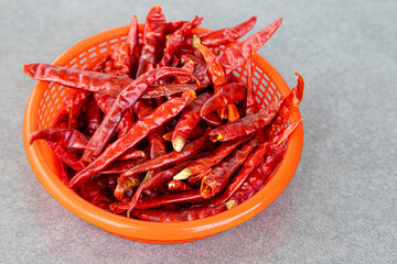 Dry chillies in the red bowl