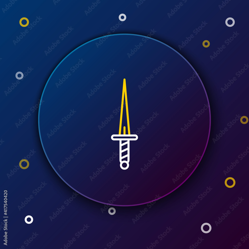 Poster line dagger icon isolated on blue background. knife icon. sword with sharp blade. colorful outline c