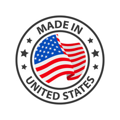 Made in the USA icon. Stamp sticker. Vector illustration