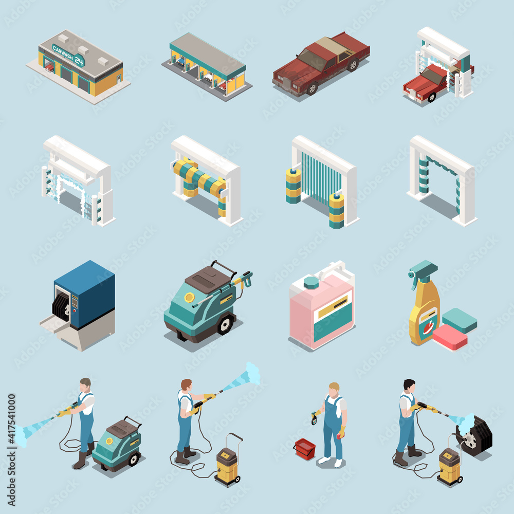 Wall mural car wash icons set