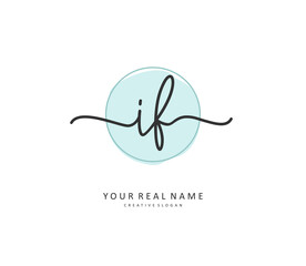I F Initial letter handwriting and signature logo. A concept handwriting initial logo with template element.