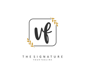 VF Initial letter handwriting and signature logo. A concept handwriting initial logo with template element.