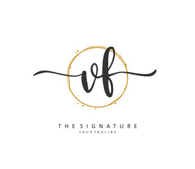 VF Initial letter handwriting and signature logo. A concept handwriting initial logo with template element.