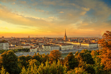Fototapeta na wymiar Top view of Turin centre with Mole Antonelliana, Italy.