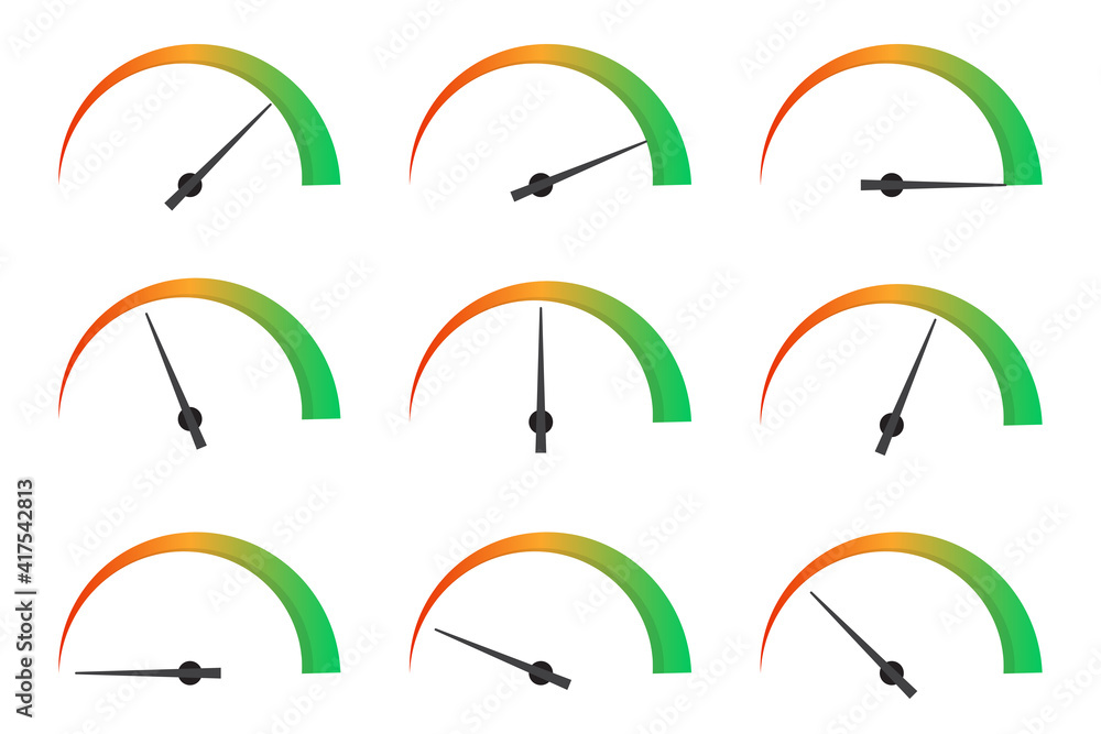 Poster set of customer satisfaction meter. speedometer scale collection. vector illustration.