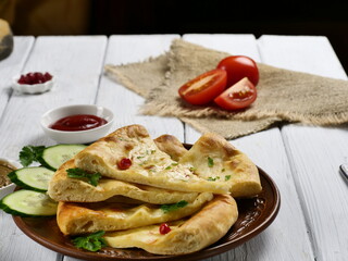 pancakes with tomato and cheese khachapuri